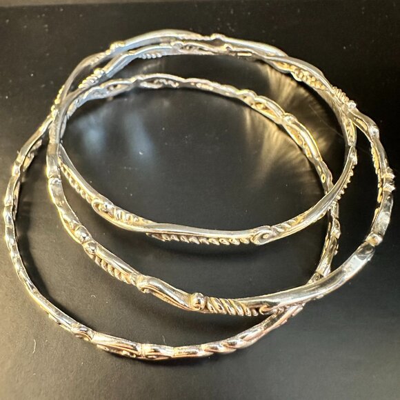 ✨ Sterling Silver Textured Bangle Bracelet Set – 3-Piece Stack ✨ - Picture 3 of 4